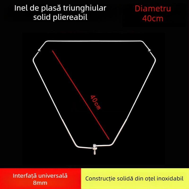 Cap de plasă de pescuit triunghiular pliabil, cu inel din oțel inoxidabil, pentru capturi mari, plasă cu ochi fini