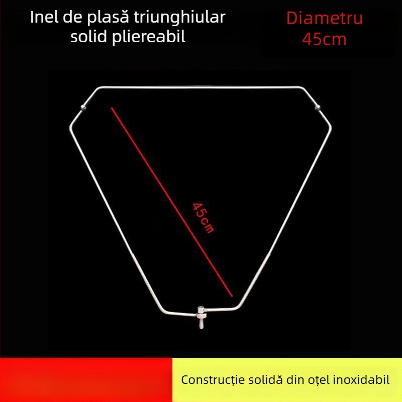 Cap de plasă de pescuit triunghiular pliabil, cu inel din oțel inoxidabil, pentru capturi mari, plasă cu ochi fini