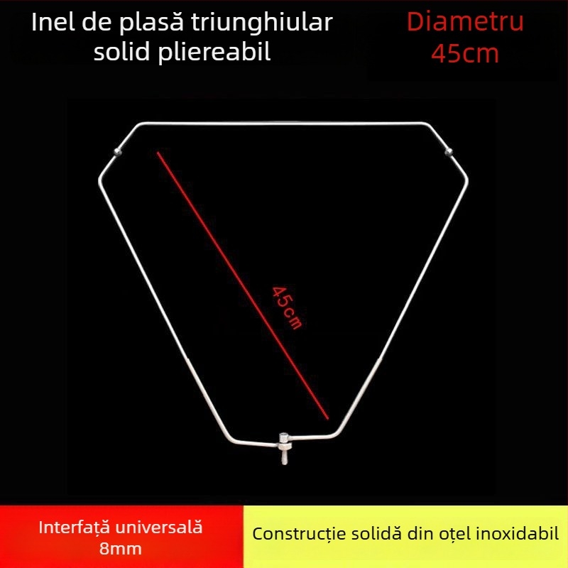 Cap de plasă de pescuit triunghiular pliabil, cu inel din oțel inoxidabil, pentru capturi mari, plasă cu ochi fini
