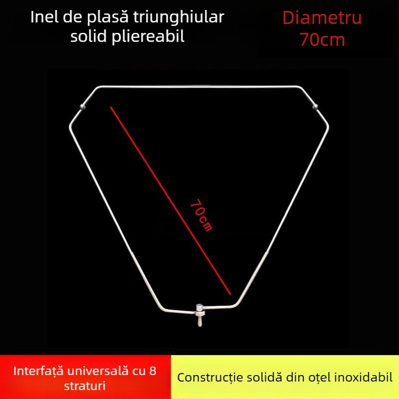 Cap de plasă de pescuit triunghiular pliabil, cu inel din oțel inoxidabil, pentru capturi mari, plasă cu ochi fini