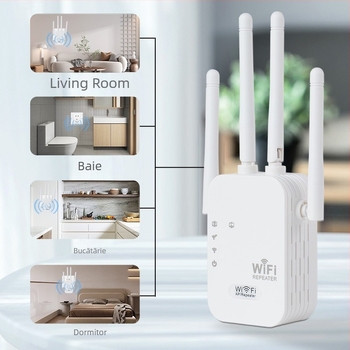 Repetor WiFi cu 802.11ac, viteză Gigabit, rază 20 m, cablu ecranat Non-Cat5, alimentare 110–220V
