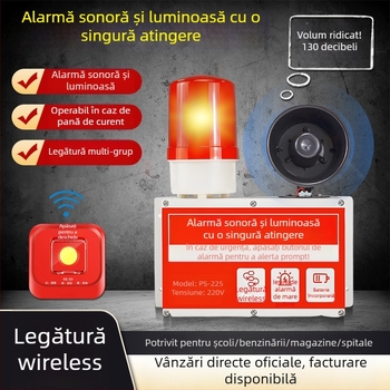Sistem industrial de alarmă cu un singur buton, sunet și lumină, fără fir
