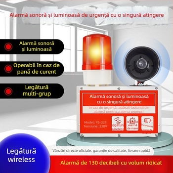 Sistem industrial de alarmă cu un singur buton, sunet și lumină, fără fir