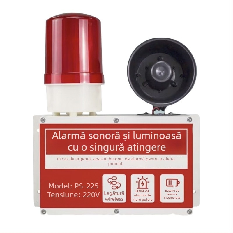 Sistem industrial de alarmă cu un singur buton, sunet și lumină, fără fir