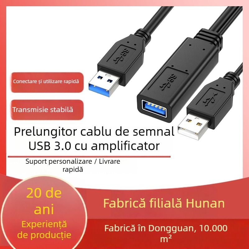 Cablu de extindere USB 3.0, M–F, cu cip încorporat de amplificare, conductori din cupru fără oxigen