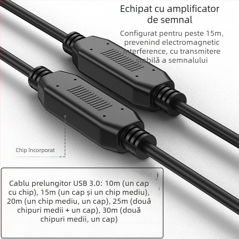 Cablu de extindere USB 3.0, M–F, cu cip încorporat de amplificare, conductori din cupru fără oxigen