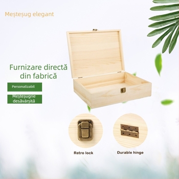 Cutie de depozitare din lemn cu lacăt, dreptunghiulară, lemn natural, model Z5, dimensiuni interioare personalizabile, imprimare a logo-ului