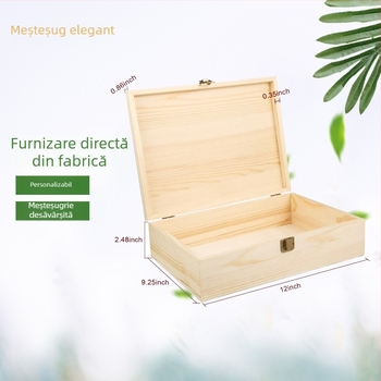Cutie de depozitare din lemn cu lacăt, dreptunghiulară, lemn natural, model Z5, dimensiuni interioare personalizabile, imprimare a logo-ului