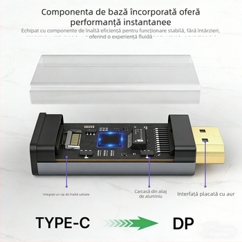 Adaptor Type-C la DP, 8K60Hz Ultra HD, USB-C femeie la DP bărbat 1.4, pentru laptopuri, telefoane și tablete către afișaje externe
