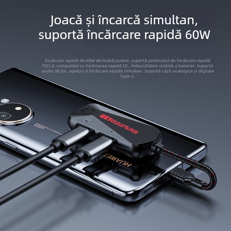 Plextone GS1 3-în-1 USB-C PD 60W Încărcare rapidă, DAC audio și adaptor pentru jocuri mobile