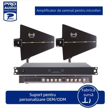 Amplificator de antenă pentru microfon wireless – model 2026, 450–950 MHz, impedanță 50 Ω, rază până la 300 m, interfață BNC