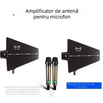 Amplificator de antenă pentru microfon wireless – model 2026, 450–950 MHz, impedanță 50 Ω, rază până la 300 m, interfață BNC