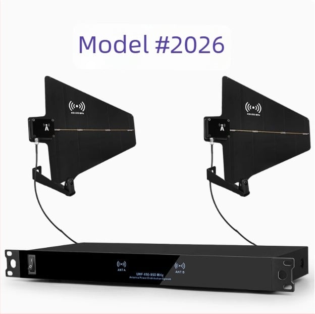 Amplificator de antenă pentru microfon wireless – model 2026, 450–950 MHz, impedanță 50 Ω, rază până la 300 m, interfață BNC