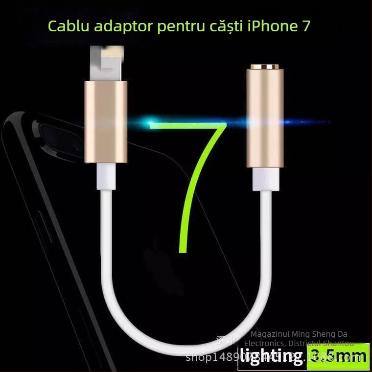 Adaptor Lightning către 3.5mm pentru iPhone 7, aliaj de aluminiu, compatibil Apple