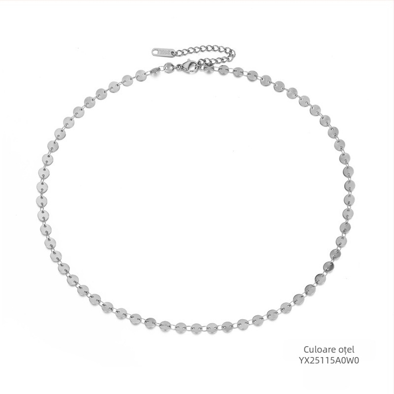 Colier St.delan, lanț disc din oțel titan, placare aur 14K, design disc