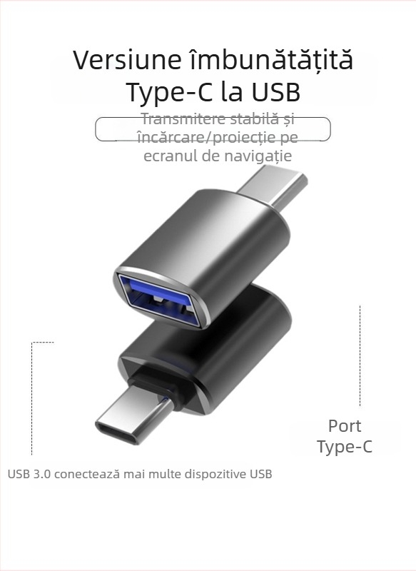 Convertor auto Type-C la USB 3.0 pentru transfer de date și încărcare (Brand: AiiTdia; Model: TPC 3.0; Compatibil: TYPE-C)