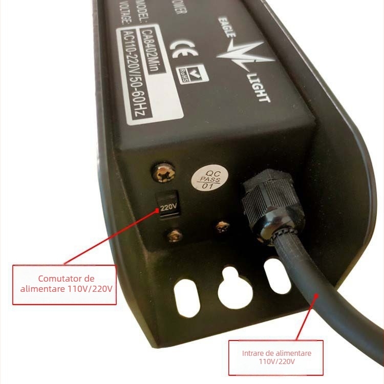 Minghao Eagle Light: Amplificator și distribuitor DMX pentru iluminat scenă, 4 canale, 1 intrare, 4 ieșiri, alimentare prin transformator, DMX512