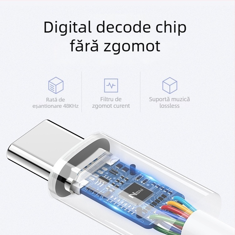 Adaptor Type-C la 3,5 mm pentru căști pentru dispozitive Android și Apple – compatibil cu Vivo, Oppo, Redmi K50 (Yikanglong)