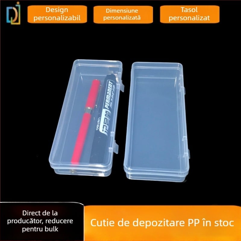 Cutie de depozitare din PP transparentă, dreptunghiulară, cu capac – pentru telecomenzi, unelte și ochelari; imprimare logo disponibil