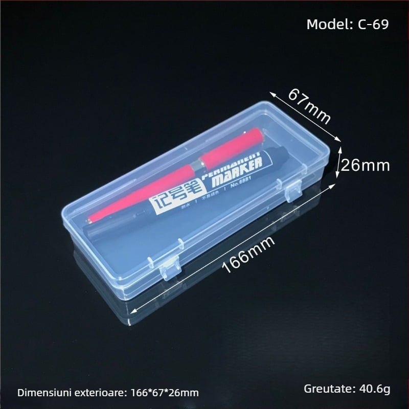 Cutie de depozitare din PP transparentă, dreptunghiulară, cu capac – pentru telecomenzi, unelte și ochelari; imprimare logo disponibil