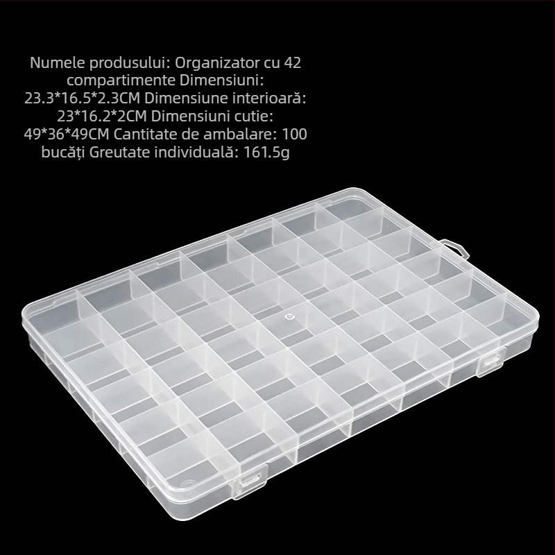 Cutie transparentă PP cu 42 compartimente, cu capac, pentru mărgele și piese mici