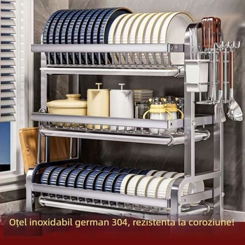 Raft de scurgere pentru vase din oțel inoxidabil 304, design simplu și modern, suport de bucătărie multi-funcțional pentru farfurii