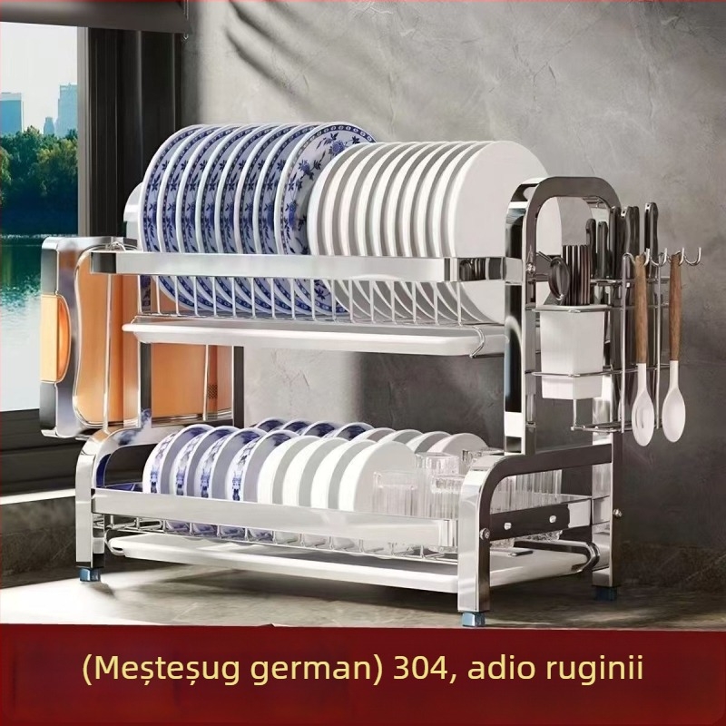 Raft de scurgere pentru vase din oțel inoxidabil 304, design simplu și modern, suport de bucătărie multi-funcțional pentru farfurii