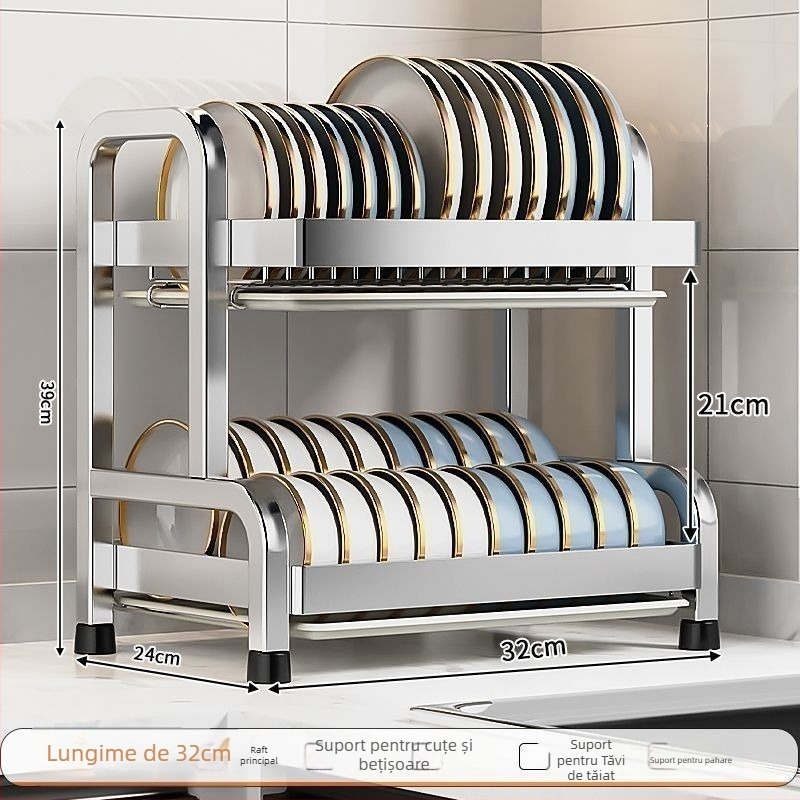 Raft de scurgere pentru vase din oțel inoxidabil 304, design simplu și modern, suport de bucătărie multi-funcțional pentru farfurii
