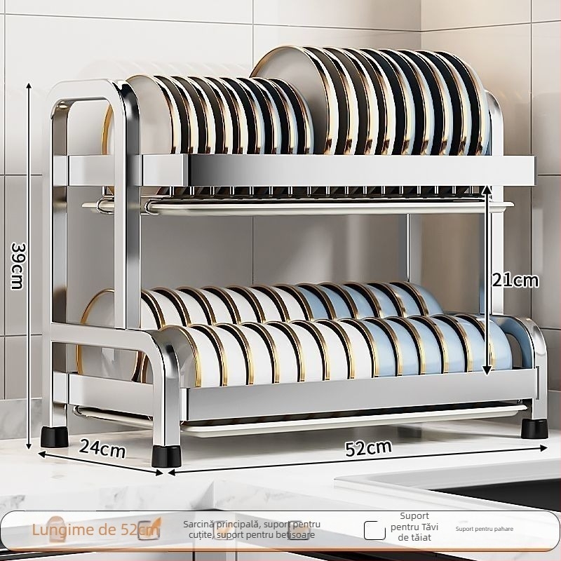 Raft de scurgere pentru vase din oțel inoxidabil 304, design simplu și modern, suport de bucătărie multi-funcțional pentru farfurii