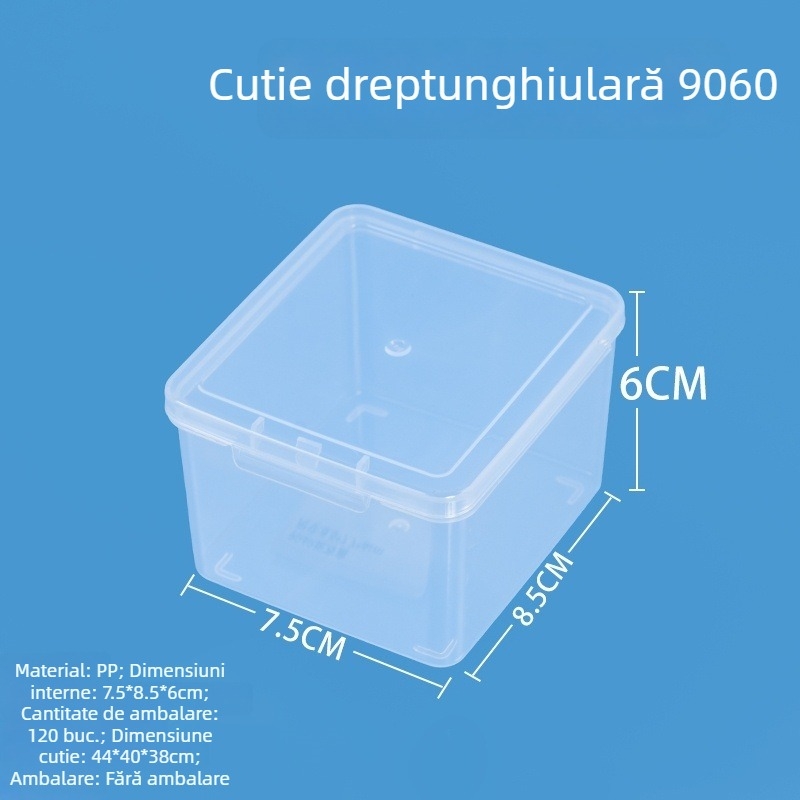 Cutie de depozitare pentru birou din plastic PP, cu capac care se deschide, transparentă, protecție împotriva prafului, 1 L, modelul 9060