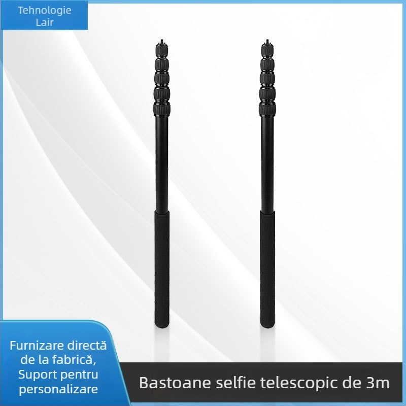 Selfie Stick pentru telefon, aliaj de aluminiu, 6 secțiuni, stabilizare anti-tremur, suport pentru personalizare