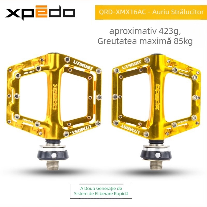 Pedale de bicicletă, cu trei rulmenți, sistem de eliberare rapidă, cu compatibilitate universală, model QRD-XMX16AC, corp din aliaj de aluminiu