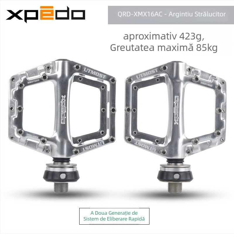 Pedale de bicicletă, cu trei rulmenți, sistem de eliberare rapidă, cu compatibilitate universală, model QRD-XMX16AC, corp din aliaj de aluminiu