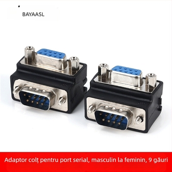 Adaptor RS-232 DB9 pentru port serial, unghi drept, DB9 masculin către DB9 feminin, 9 pini