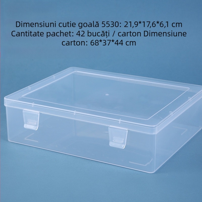 Cutie de depozitare pentru birou din plastic PP transparent, capac rabatabil, 1 compartiment, set de 42 bucăți