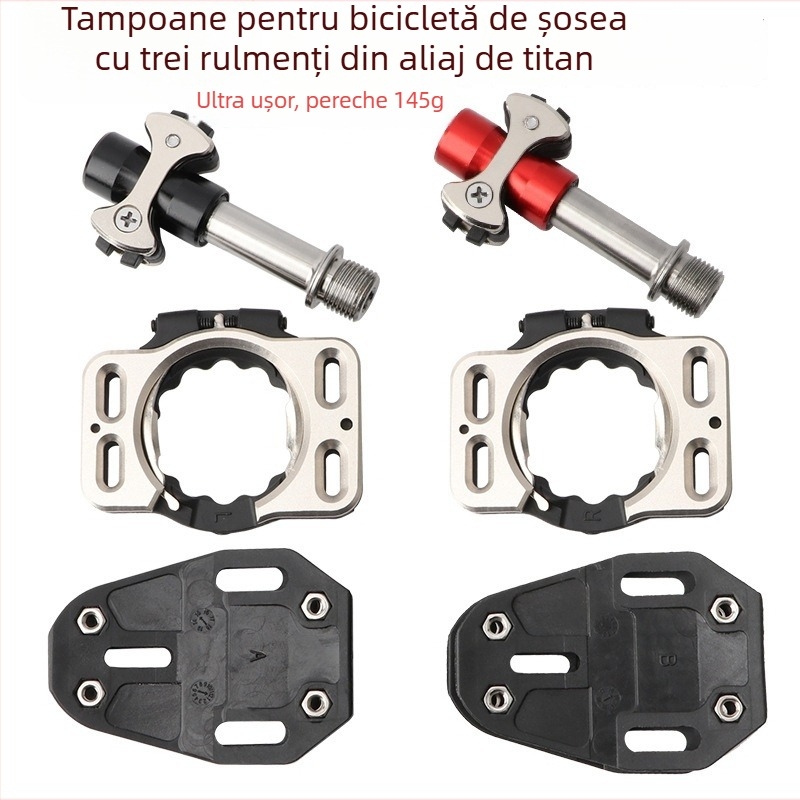 Pedală de blocare din aliaj de titan pentru bicicletă de șosea, cu placă de blocare