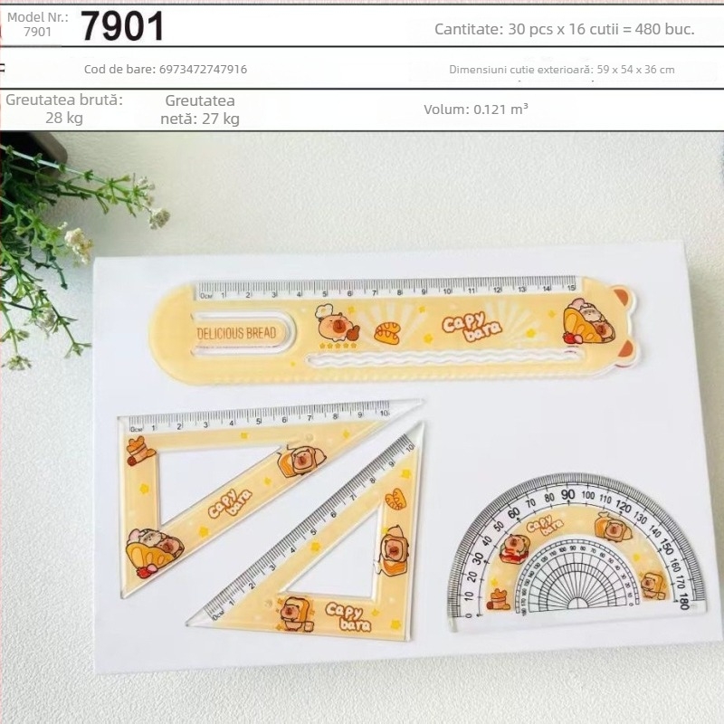 Set de patru rigle‑semne pentru cărți din plastic – temă capybara, multifuncțional, model 7901, greutate netă aproximativă 50,6 g