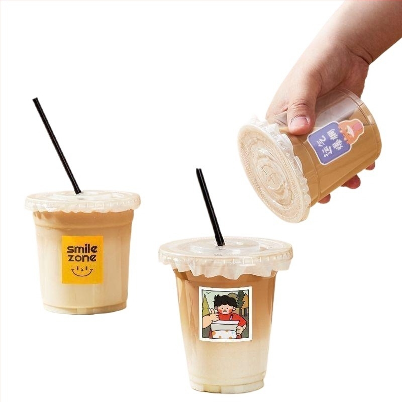 Pahar de unică folosință pentru ceai cu lapte, cu capac, pentru băuturi reci, plastic take-out sub 100 ml