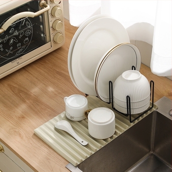 Covoraș de drenaj din siliconă pentru bucătărie, antiderapant, izolație termică, cu spațiu de uscare și suport pentru vase