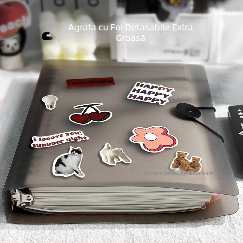 Caiet cu copertă PP și legare tip binder, pagini detașabile, 60 foi, hârtie offset 80 g, stil simplu