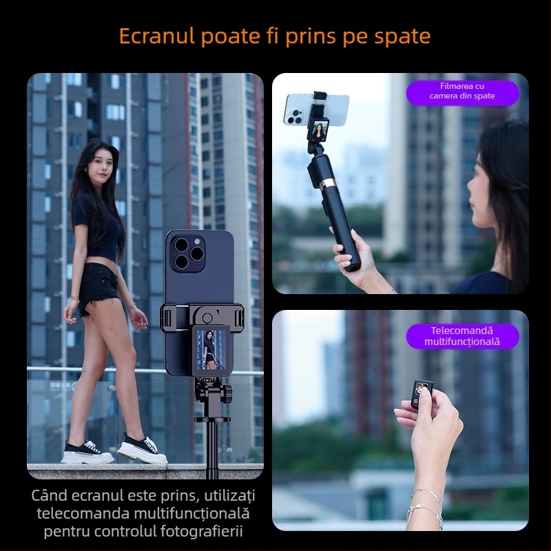 CL07 selfie stick cu proiecție pe ecran, afișaj în timp real, tijă telecopică din aliaj, stabilizare anti tremur, telecomandă Bluetooth