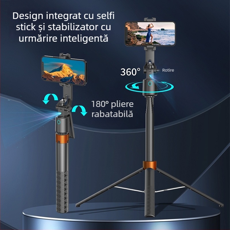 Q13 Urmărire AI facială inteligentă, selfie stick 360° cu patru picioare și mâner pentru fotografie în aer liber, urmărire cu gimbal (corp din aliaj; telecomandă; Bluetooth; personalizare)