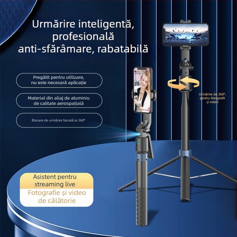 Q13 Urmărire AI facială inteligentă, selfie stick 360° cu patru picioare și mâner pentru fotografie în aer liber, urmărire cu gimbal (corp din aliaj; telecomandă; Bluetooth; personalizare)