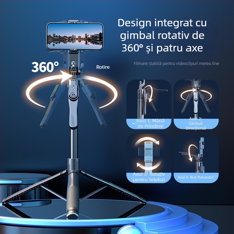 Q13 Urmărire AI facială inteligentă, selfie stick 360° cu patru picioare și mâner pentru fotografie în aer liber, urmărire cu gimbal (corp din aliaj; telecomandă; Bluetooth; personalizare)