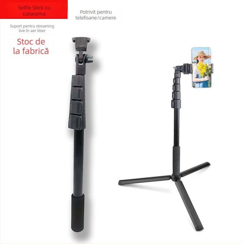 Bețișor selfie telescopic din aliaj de aluminiu pentru vlogging și ciclism în aer liber; 5 secțiuni; încărcare maximă 2–5 kg; compatibil cu dispozitive DJI/Feiyu