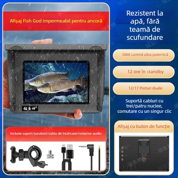 Display sonar impermeabil pentru pescuit, ecran ultra-clar, interval adâncime 0,6–30 m, alimentare DC 10–18V, comutator cu un singur buton, model nou