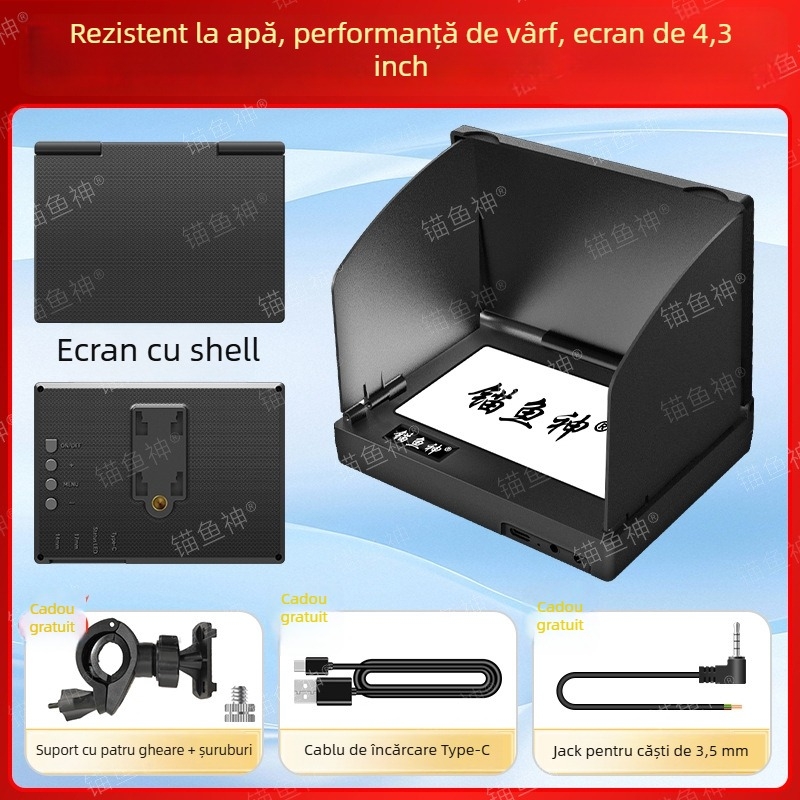 Display sonar impermeabil pentru pescuit, ecran ultra-clar, interval adâncime 0,6–30 m, alimentare DC 10–18V, comutator cu un singur buton, model nou