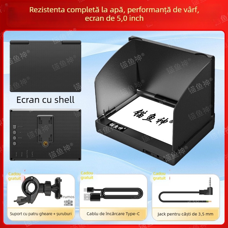 Display sonar impermeabil pentru pescuit, ecran ultra-clar, interval adâncime 0,6–30 m, alimentare DC 10–18V, comutator cu un singur buton, model nou