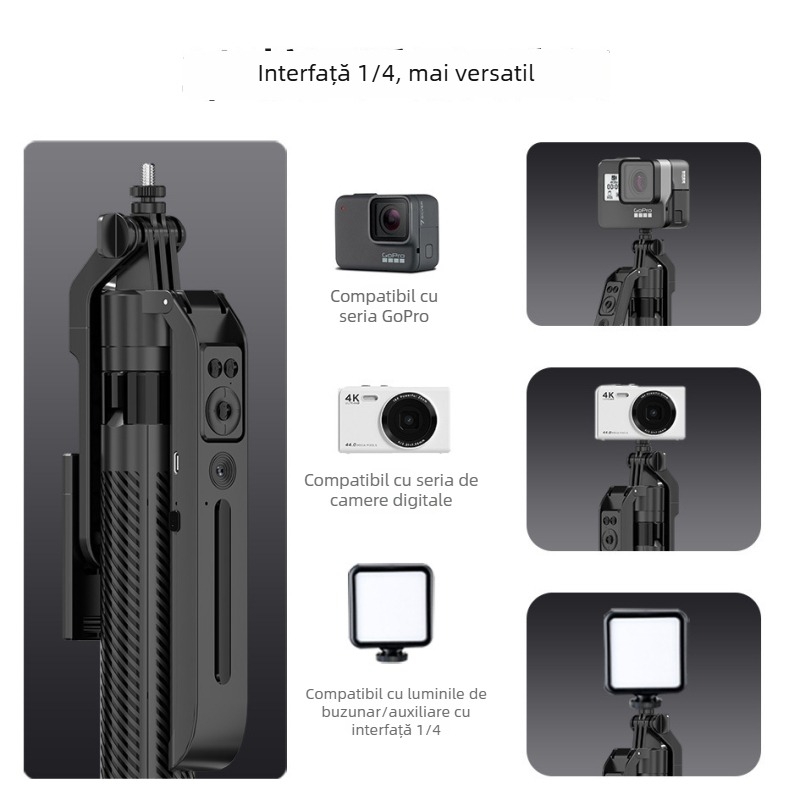 Selfie stick cu gimbal AI pentru urmărire facială, 360° rotație, corp din aliaj de aluminiu, telecomandă inclusă, Bluetooth