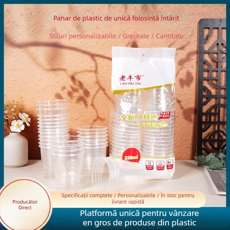 Cupe de unică folosință din PP, groase, transparente, 230 ml, compatibile cu microundele, 40 buc. pe pungă, 20 pungi pe carton